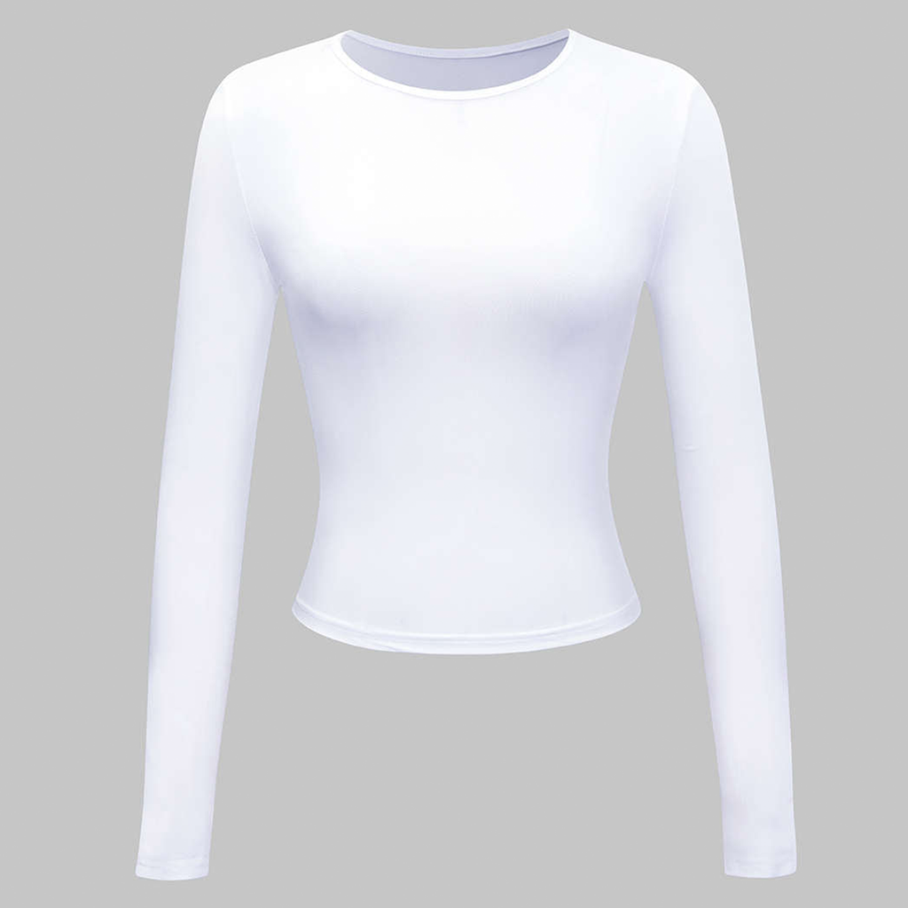 Slim Fit Crew Neck Cropped Long Sleeve Basic Top