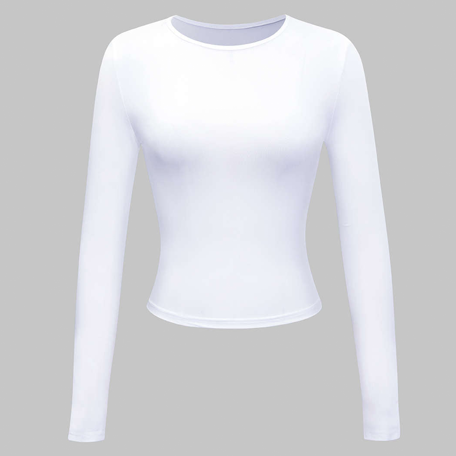 Slim Fit Crew Neck Cropped Long Sleeve Basic Top