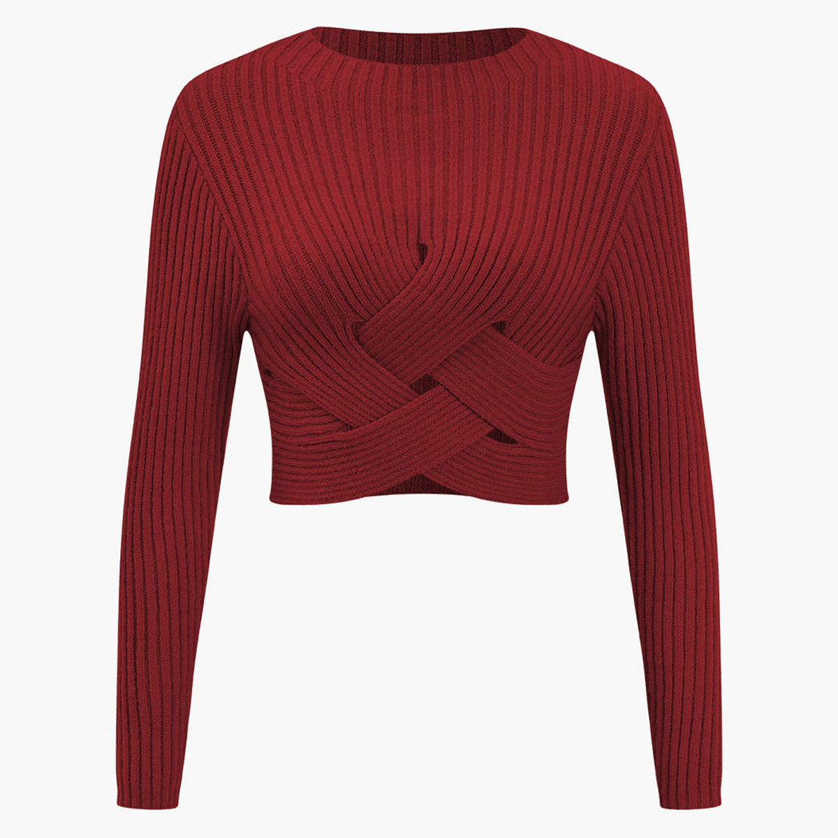 Crisscross Cut‑Out Cropped Long Sleeve Knit Top