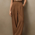 Caramel Natural Waist Pleated Straight‑Leg Pants Trousers