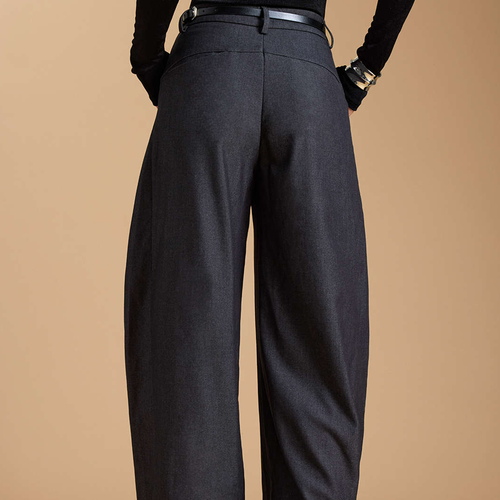 Belted Zipper Closure Wide‑Leg Trousers