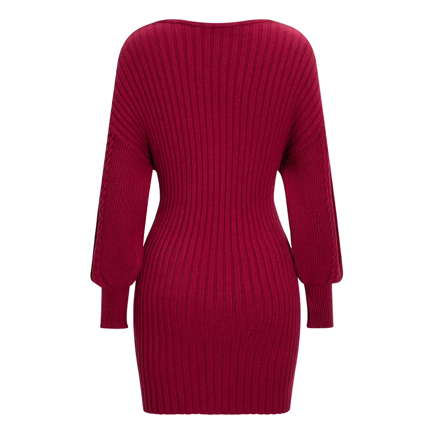 Wrap V‑Neck Cable Knit Belted Long Sleeve Mini Dress